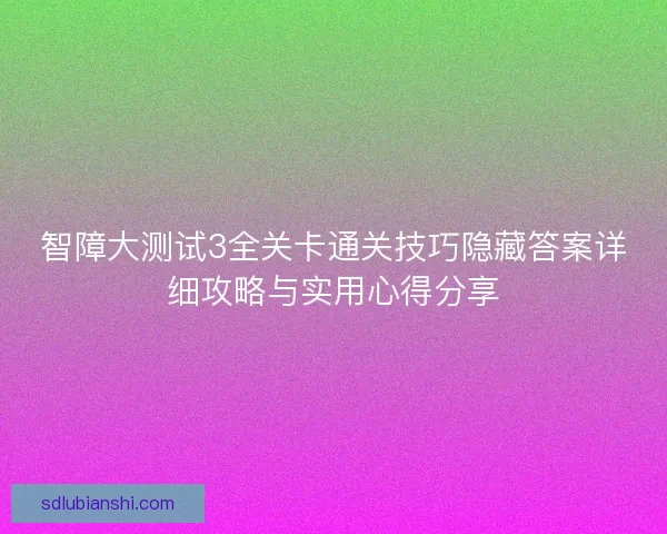 智障大测试3全关卡通关技巧隐藏答案详细攻略与实用心得分享