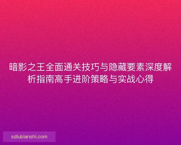 暗影之王全面通关技巧与隐藏要素深度解析指南高手进阶策略与实战心得