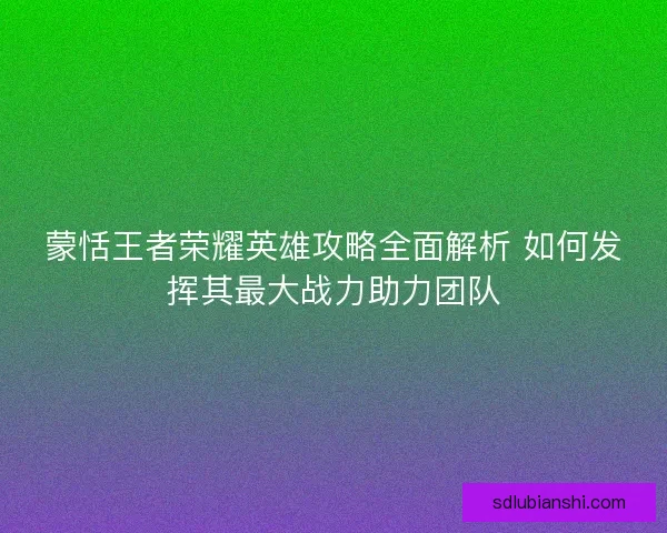 蒙恬王者荣耀英雄攻略全面解析 如何发挥其最大战力助力团队