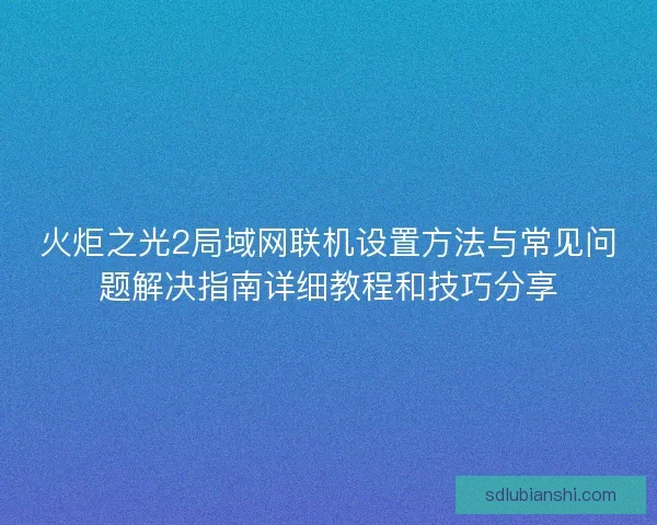 火炬之光2局域网联机设置方法与常见问题解决指南详细教程和技巧分享